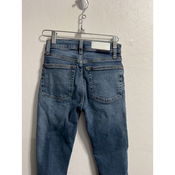 Re/done Jeans Sz 24 Denim 90s Crop Ankle Slim Straight Blue Stretch Dusk Destroy - Picture 9 of 9
